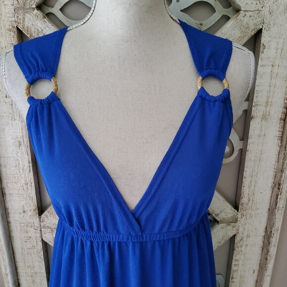 Cover Me Women's Sleeveless V-Neck Elastic Waist Swimsuit Coverup in Blue - Picture 3 of 7